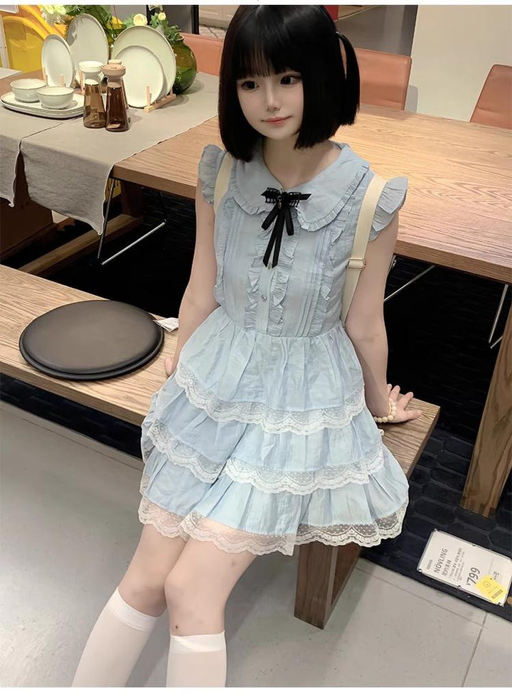 Sweet Style Lace Trim Dress, Tiered Ruffles 43546:779187