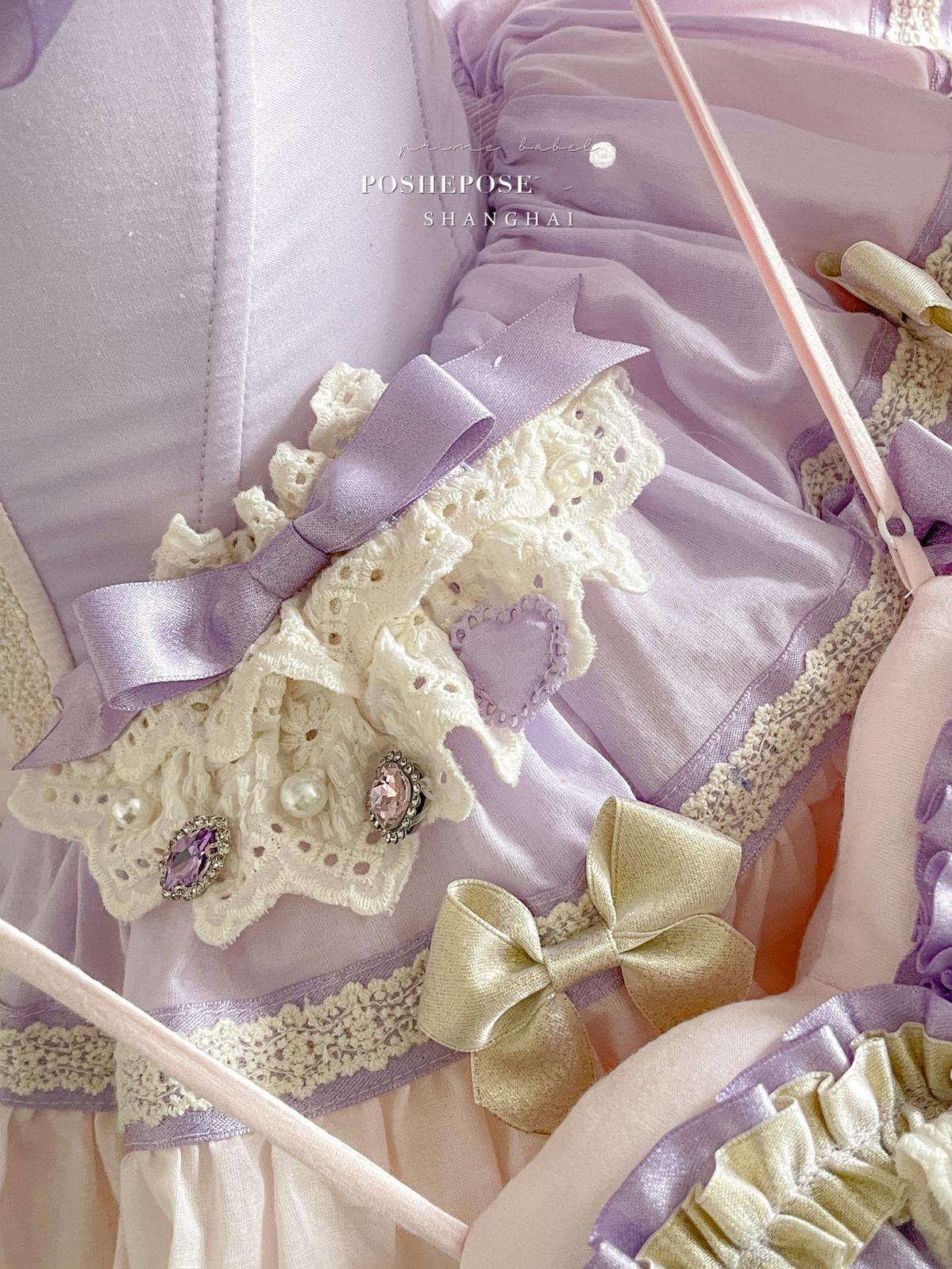 Lolita Dress Set Sweet Violet Pink Puffy Dress Corset Dress 36388:554804