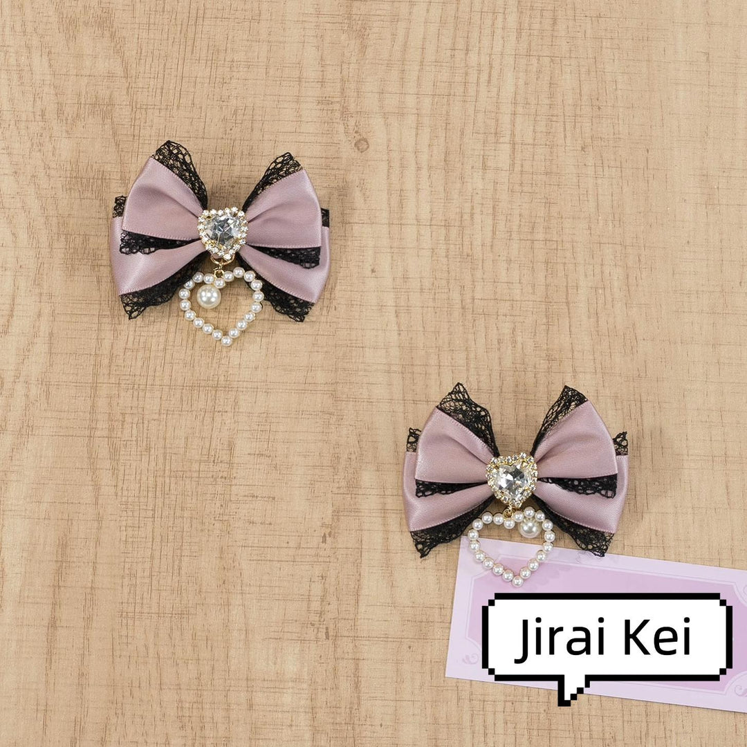 Jirai Kei Hair Clip Lace Bow Rhinestone Barrette 38774:608564