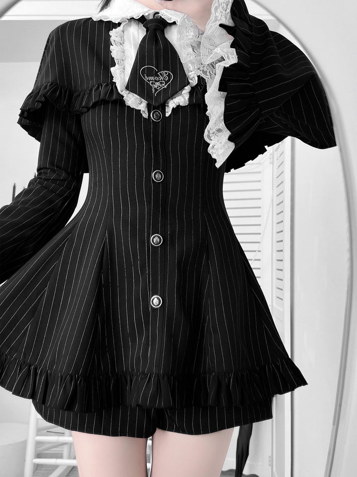 Jirai Kei Cape Dress Set, Detachable Embroidered Tie 44586:814419