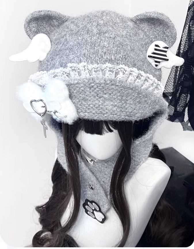 Y2K Knitted Hat Bear Ear Hat Cute Subculture Hat 41738:718084