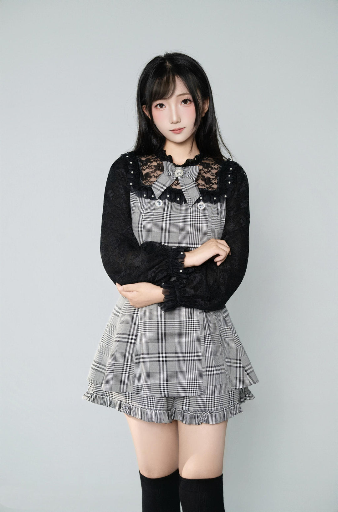 Jirai Kei Dress Set, Lace and Rhinestone 43844:786638