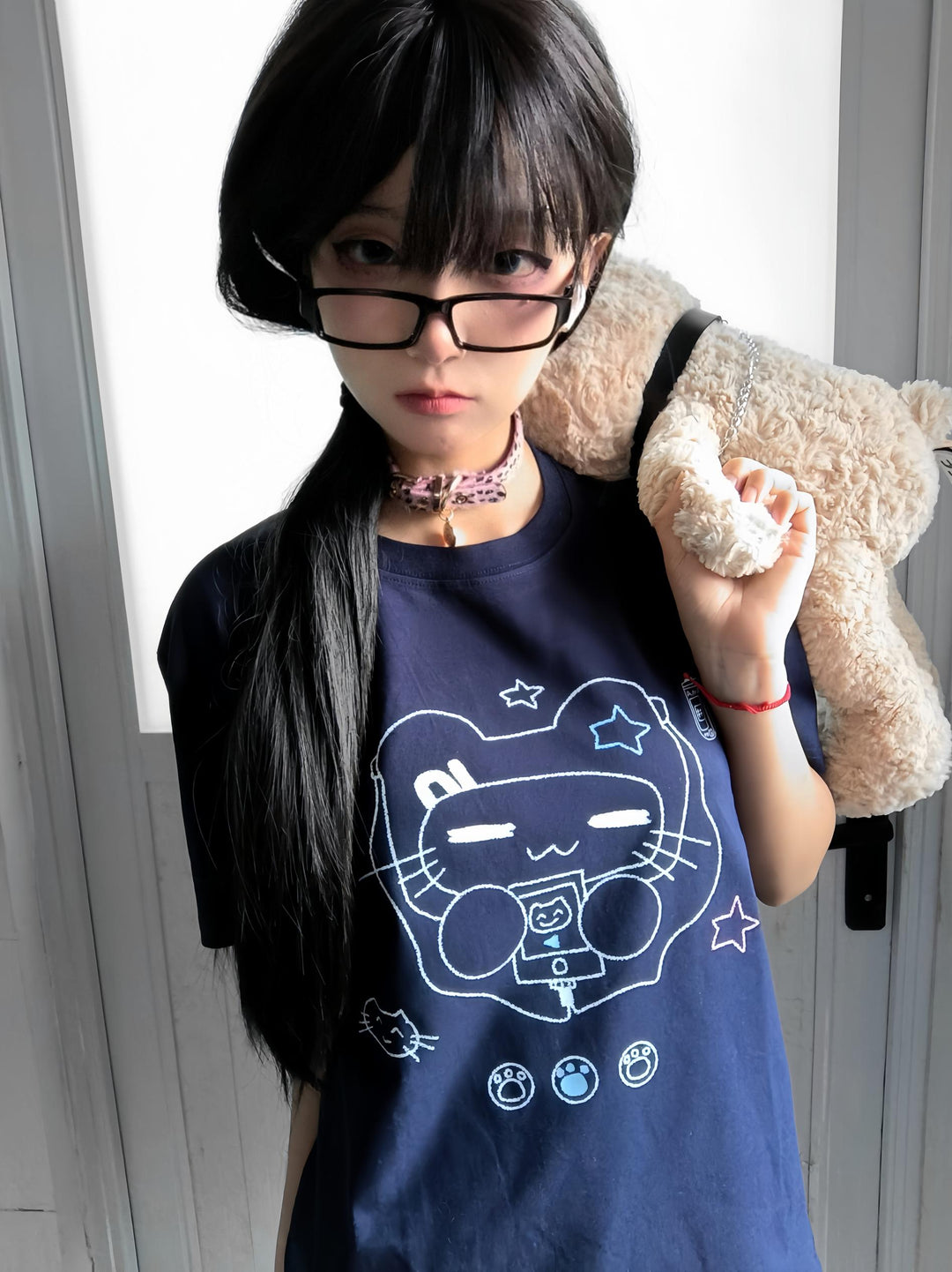 Kawaii T-shirt Cat Printed Cotton Top Versatile T-shirt 38102:579192