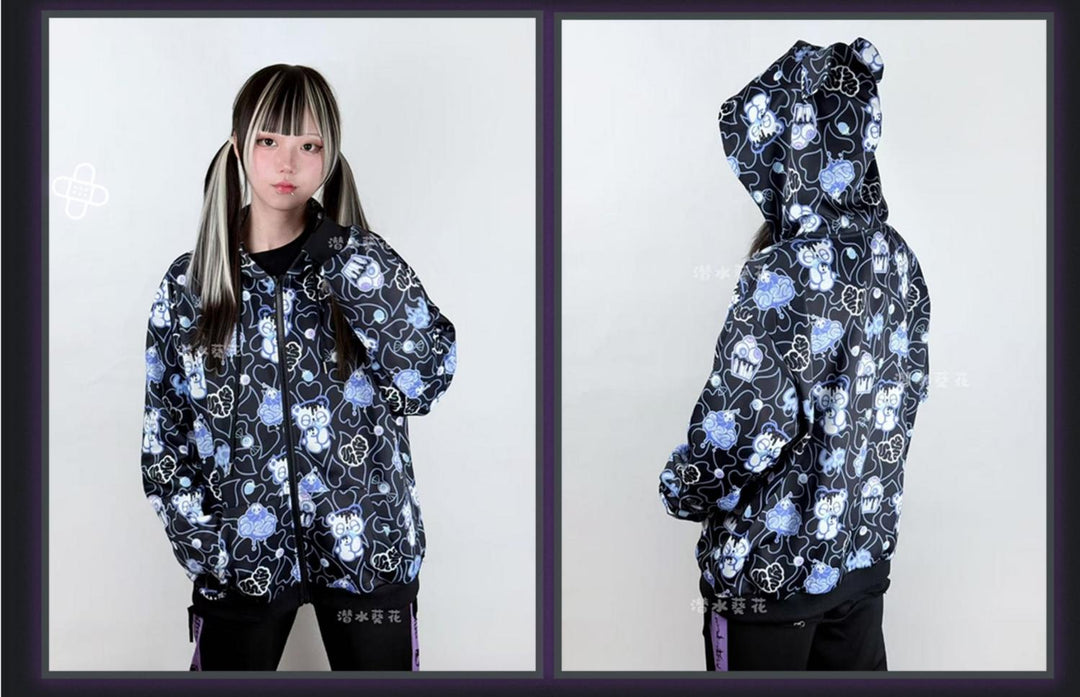 Yami Kawaii Printed Jacket and Hoodie, Bear Ear 44149:798136