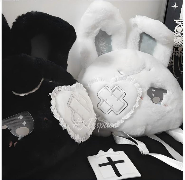 Kawaii Bag Black White Plush Crossbody Bag Rabbit Backpack 41448:698294