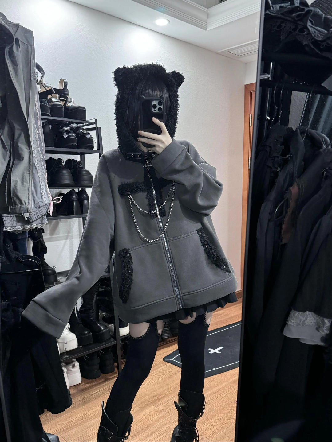 Subculture Gray Jacket, Fleece Lining and Cat Ear Hood (L M) 43869:791149