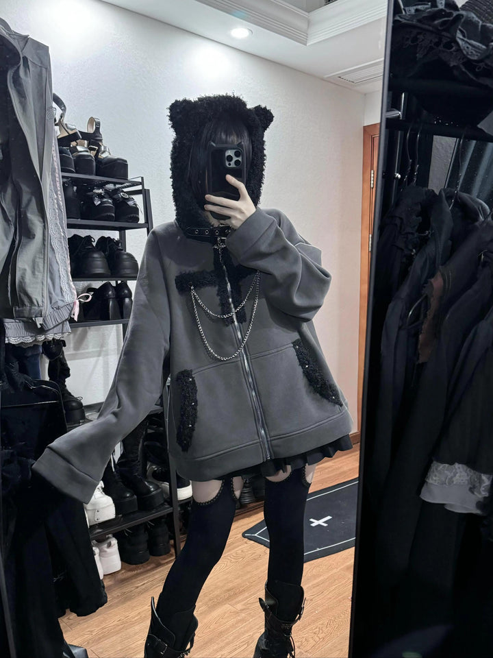 Subculture Gray Jacket, Fleece Lining and Cat Ear Hood (L M) 43869:791149