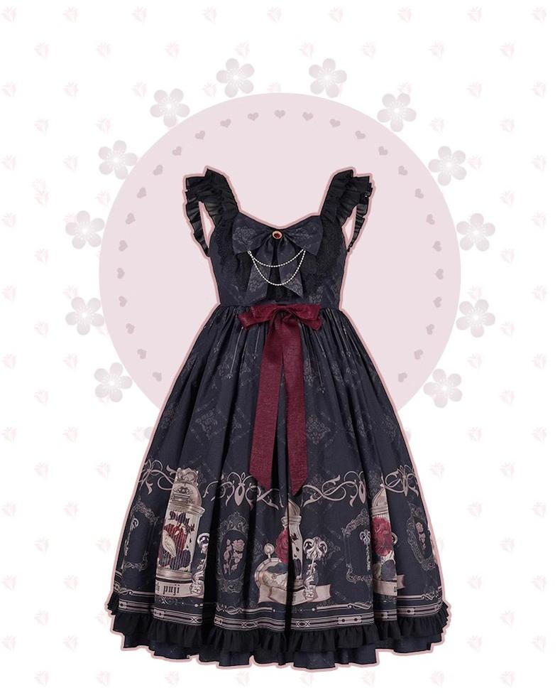 Gothic Lolita Dress With Birdcage Print Black Lolita Dress 35534:495502 35534:495502