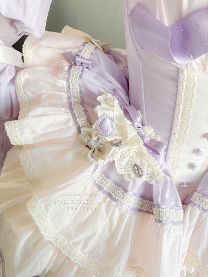Lolita Dress Set Sweet Violet Pink Puffy Dress Corset Dress 36388:554850
