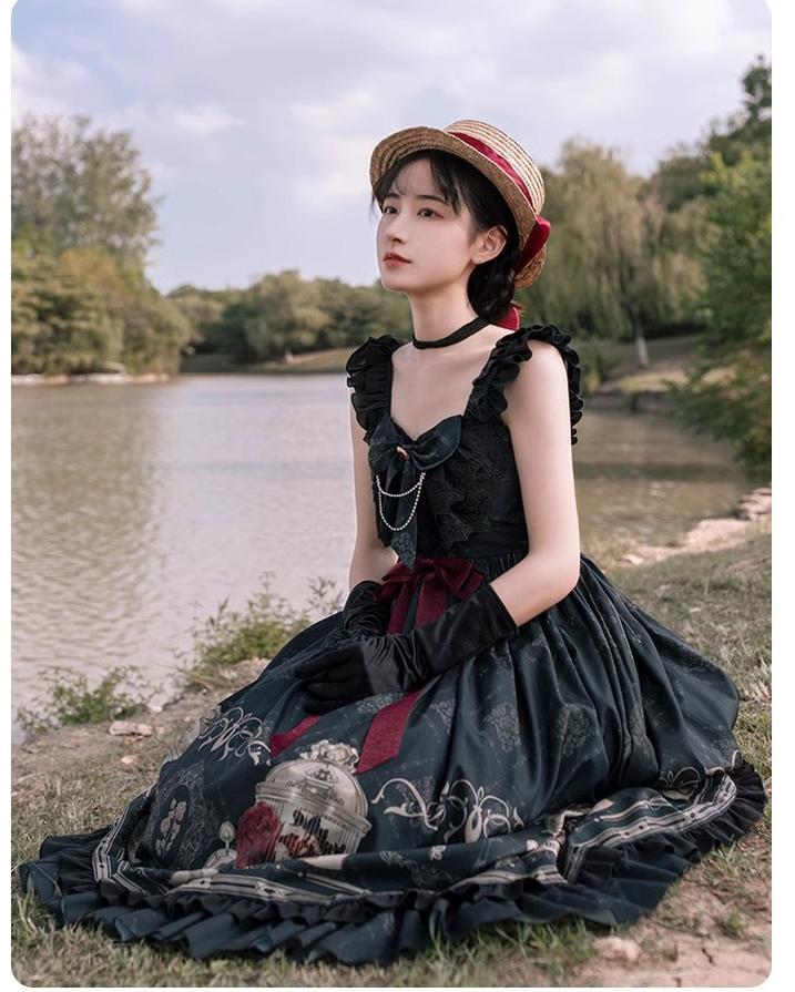 Gothic Lolita Dress With Birdcage Print Black Lolita Dress 35534:495506