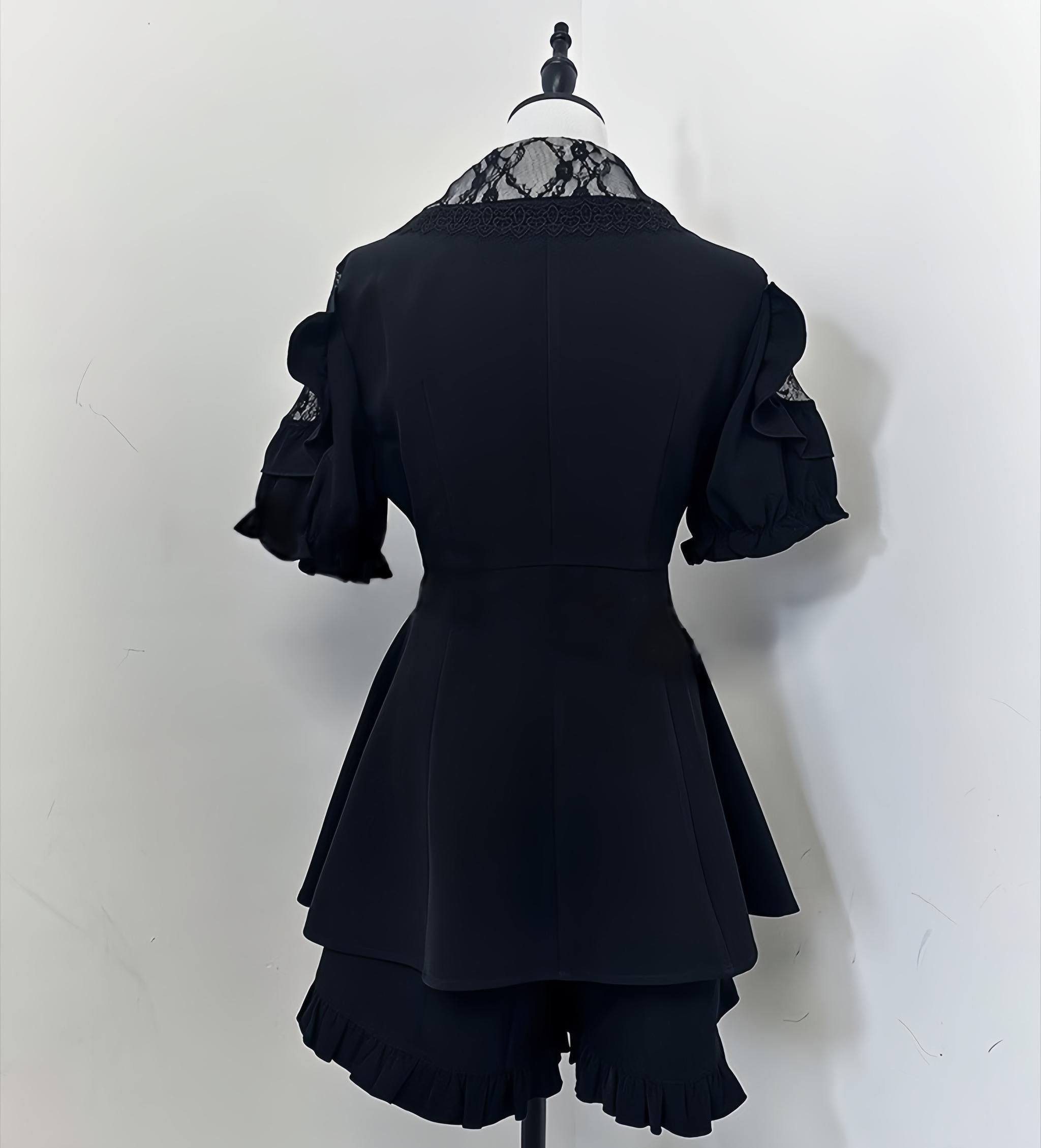 Jirai Kei Dress Set With Puritan Collar And Lace Trim Multicolor