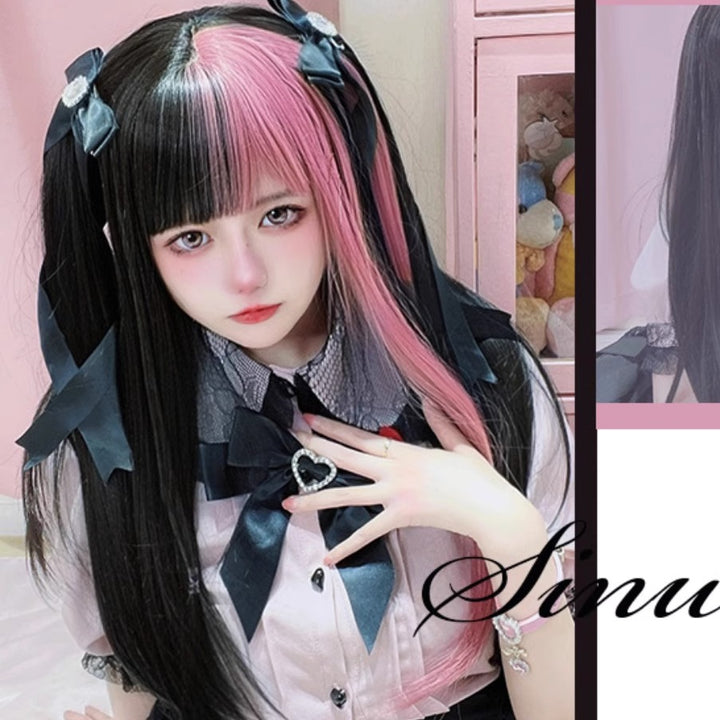 Y2K Long Straight Black Pink Wig For Sweet Spicy Girl 21882:318294 21882:318294