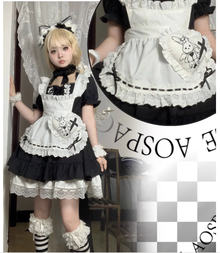 Sweet Lolita Dress Maid Apron Outfit Sweet Color-Block Dress 37560:564254