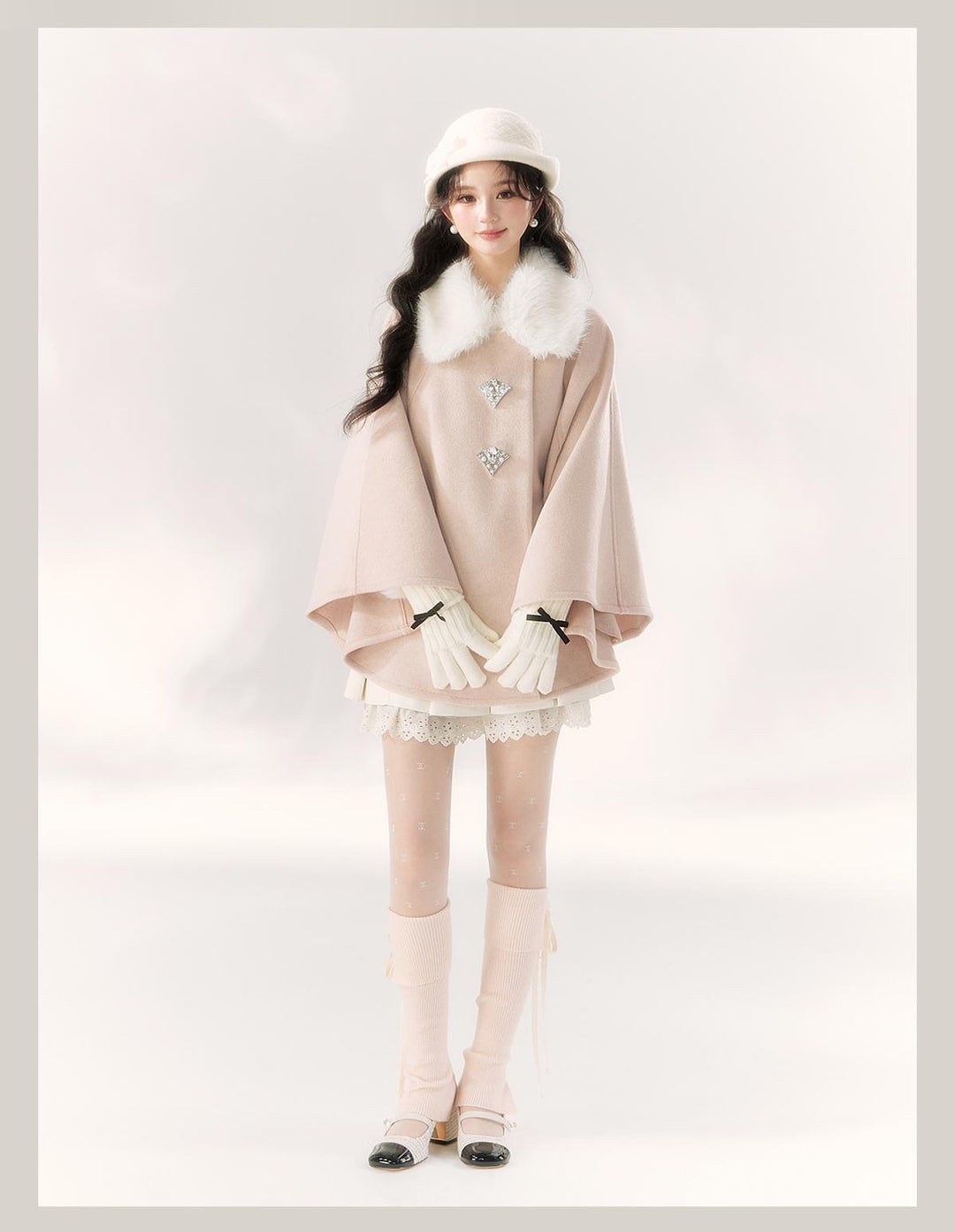 Jirai Kei Cape Woolen Coat Winter Fur Collar Coat 41062:685646