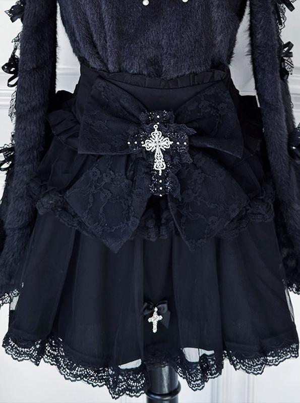 Jirai Kei Open-Shoulder Sweater, High-Waist Cross Skirt (2XL L M XL) 44377:807435