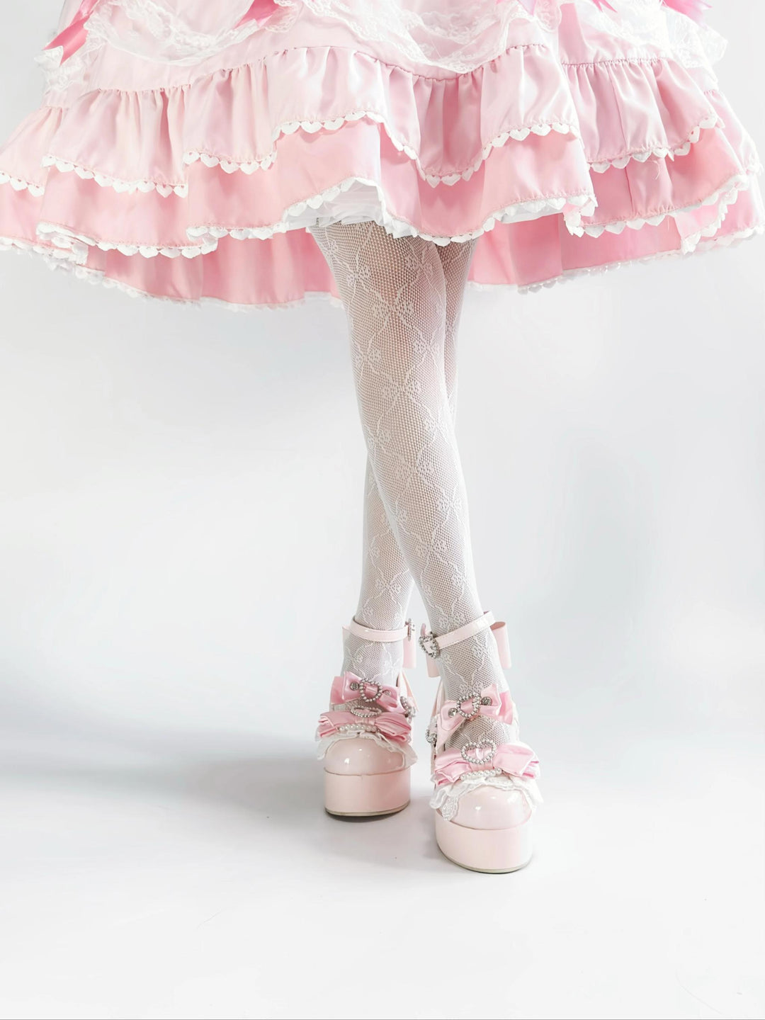 Sweet Lolita Platform Shoes, Bow and Heart-Shaped Pearl 45357:846105