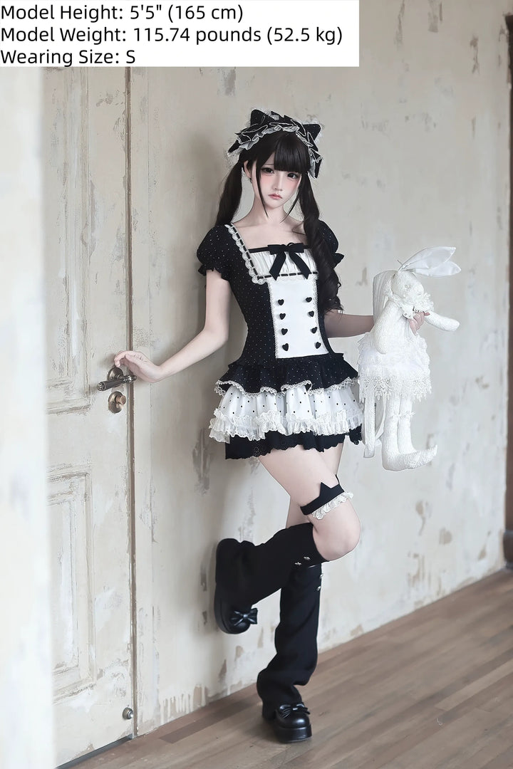 Old School Style Polka Dot Dress, Heart Button Decoration 45455:850842