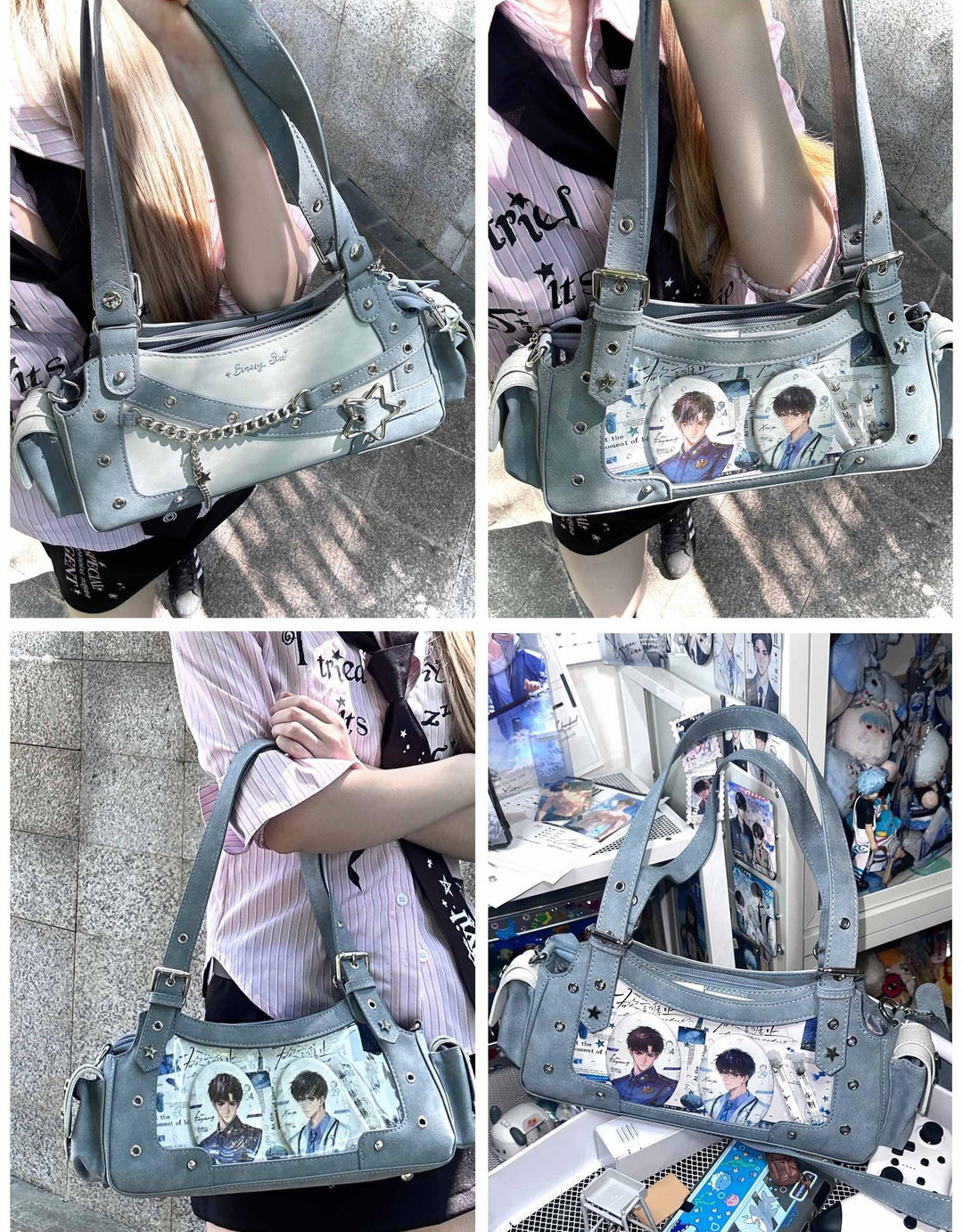 Punk Studded Ita Bag, Clear Window & Star Pouch 45416:847484