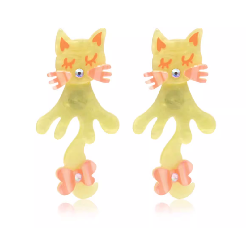 Fairy Kei Yellow And Blue Earrings Acrylic Cat Accessories 31694:373340 31694:373340