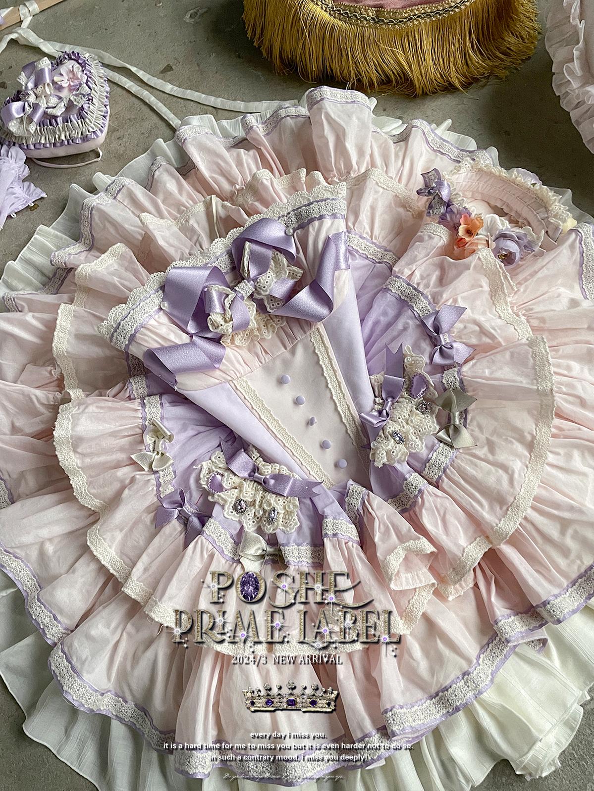 Lolita Dress Set Sweet Violet Pink Puffy Dress Corset Dress 36388:554786