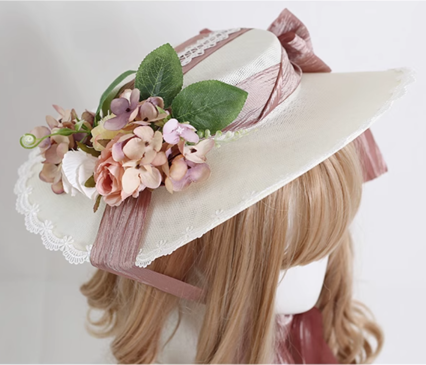 Lolita Top Hat Mori Kei Vintage Hat Elegant Linen Hat 36448:523164 36448:523164