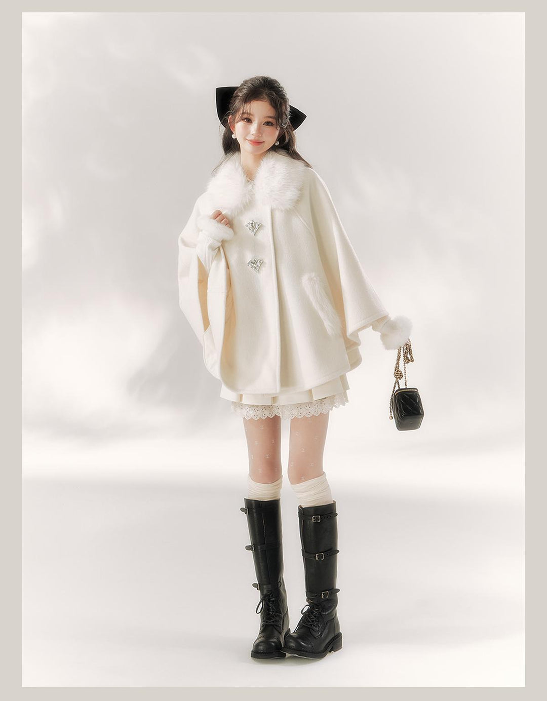 Jirai Kei Cape Woolen Coat Winter Fur Collar Coat 41062:685600