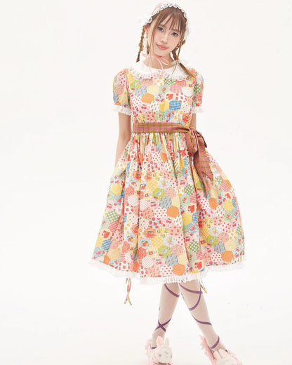 Sweet Lolita Dress Kidcore Floral Dress Drawstring Dress 36156:543414