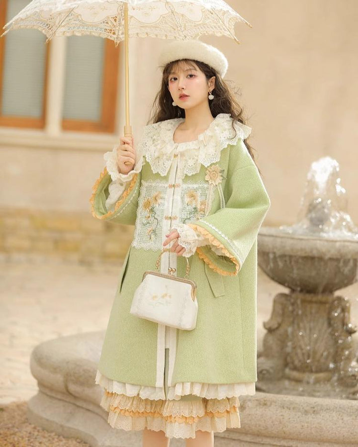 Mori Kei Coat Woolen Coat Green Coat Salopette 39288:645322