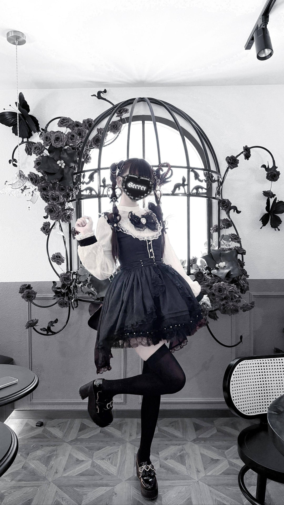 Faux 2-Piece Jirai Kei Dress, Detachable Overlay 44764:821959