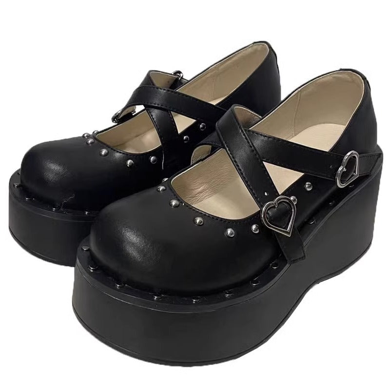 Kawaii Harajuku Fashion Cross Buckle Thick Sole Shoes 21872:316592