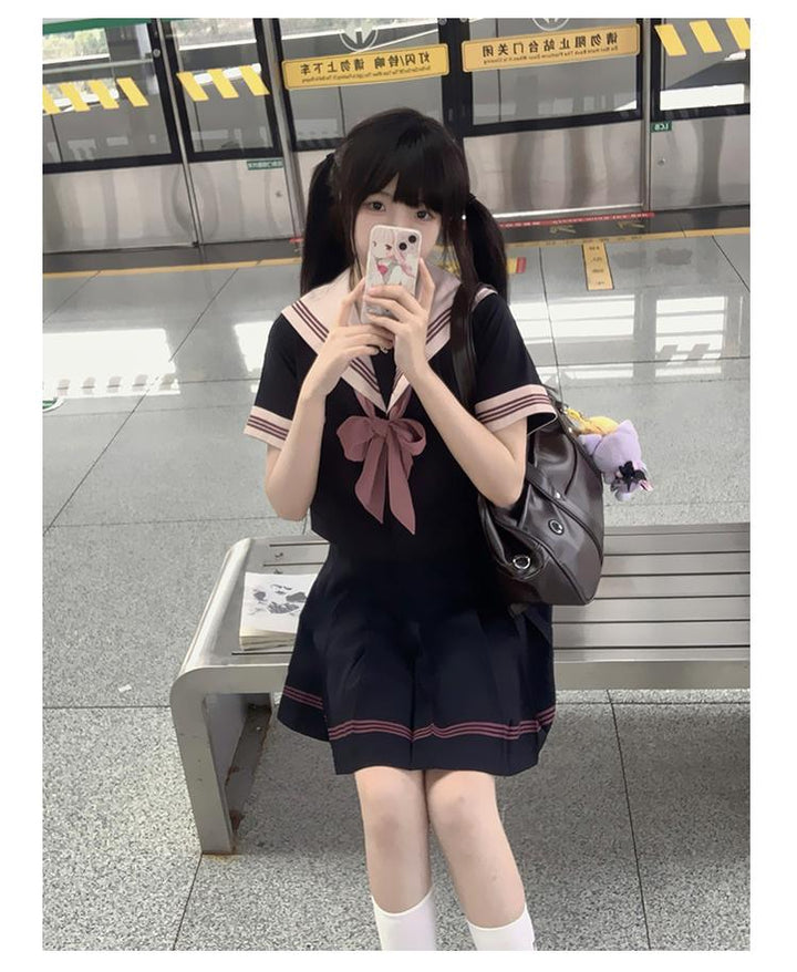 Navy and Pink JK Uniform Top + Pleated Skirt 43790:785192