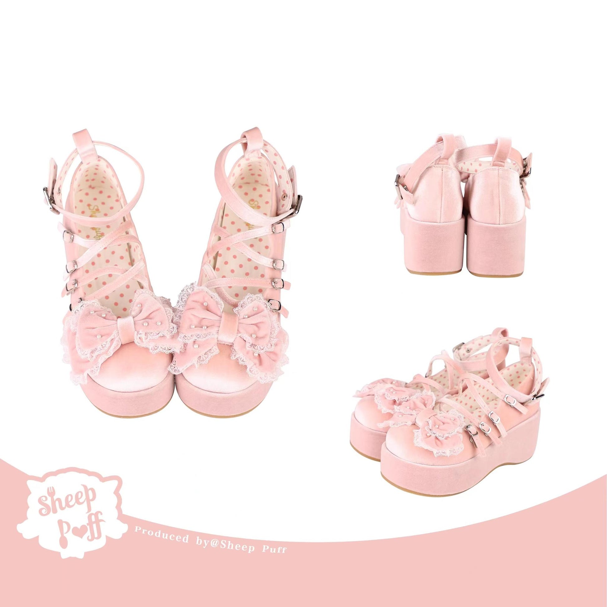 Lolita Shoes Velvet Platform Shoes Lace-up Mary Jane Shoes (Pink / 34 35 36 37 38 39 40 41) 37022:544038