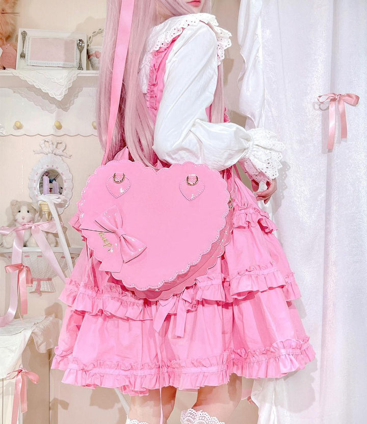 Sweet Lolita Bag Cute Heart Shaped Scalloped Bow Handbag 40326:656102