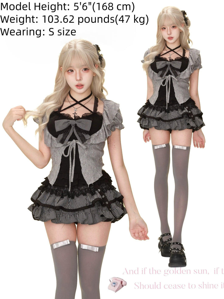 Gyaru Mini Cake Skirt Outfit, Light Cardigan 43428:780225