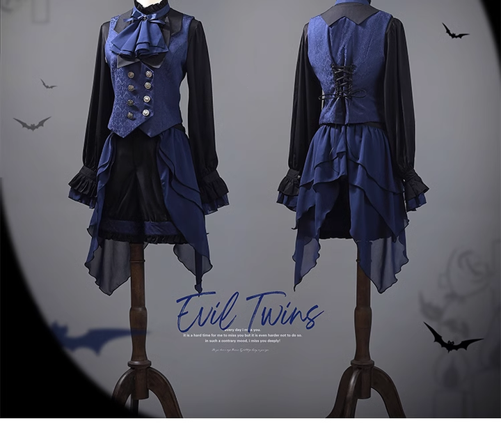 Ouji Lolita Prince Outfit Navy Blue Lolita Blouse Skirt Set 39360:633342