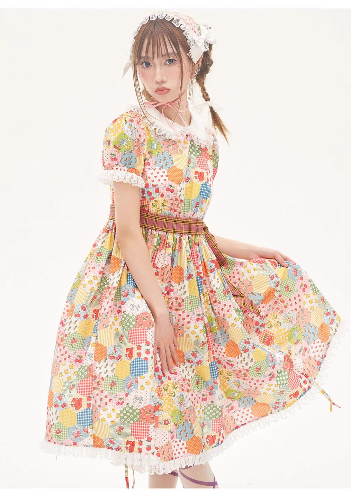 Sweet Lolita Dress Kidcore Floral Dress Drawstring Dress 36156:543444