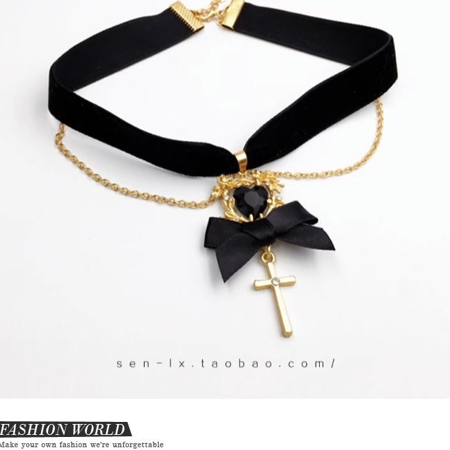 Baroque Vintage Short Choker Cross Pendant Necklace 21846:313974 21846:313974