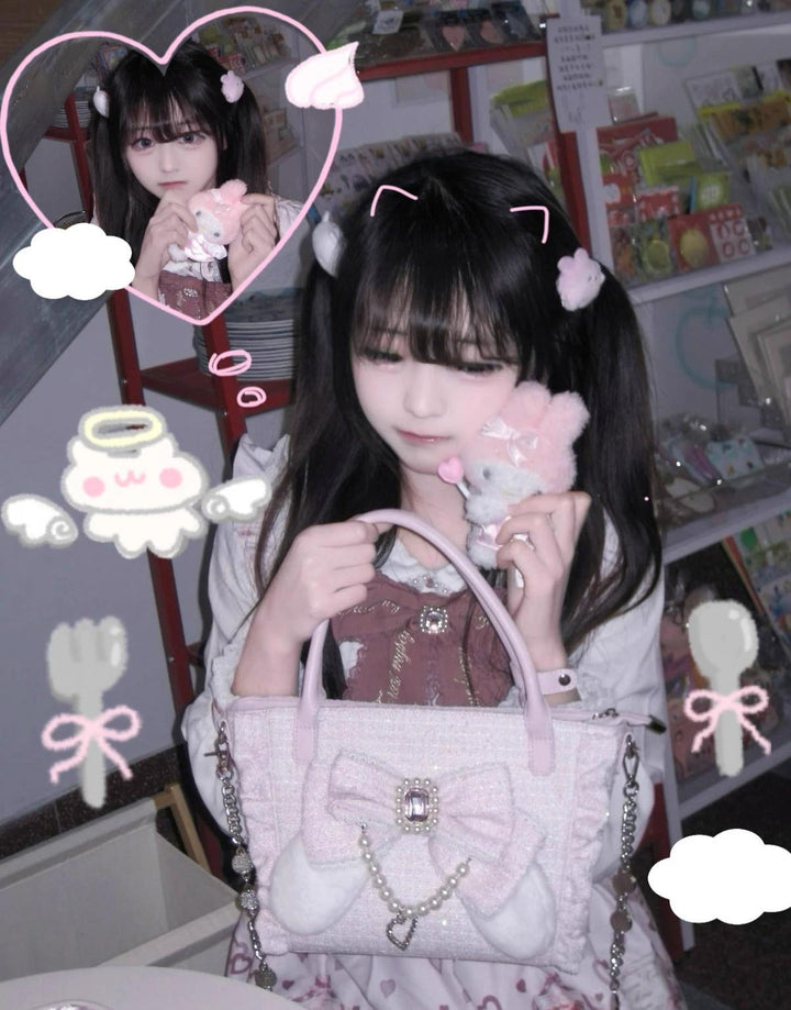 Ryousangata Style Handbag, Bow and Plush Ears 43680:782750