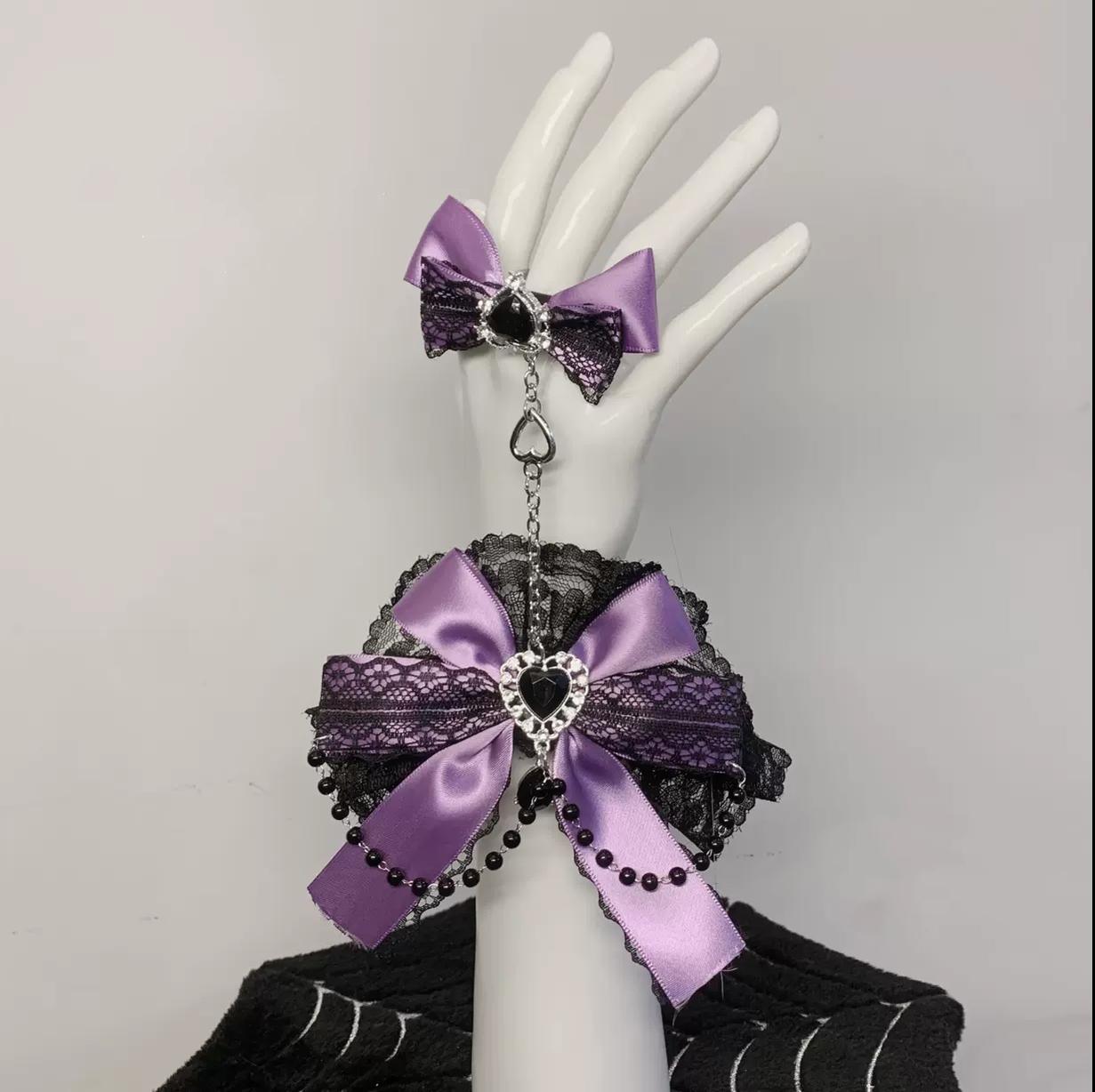 Jirai Kei Hand Cuff Bracelet Cute Bow Rhinestone Hand Chain 37732:576332