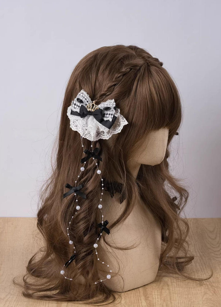 Jirai Kei Artificial Pearl Hair Clip, Rhinestone Crown 45108:837332