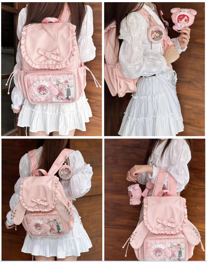 Kawaii Itabag Dual-Shoulder Backpack Bunny Ear Bag 40110:670676