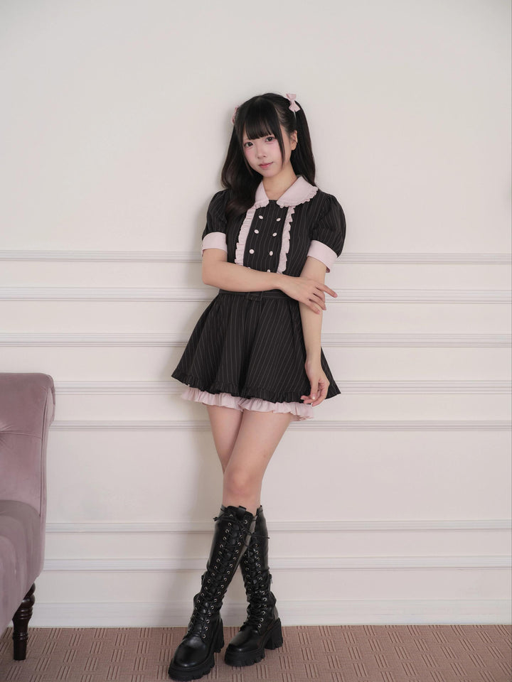 Double Breasted Ryousangata Dress, Plaid or Stripe Style 45803:863842