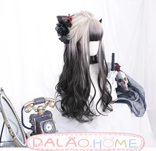 Lolita Wig Long Wavy Black White Wig Girl Curly Hair 35616:496280 35616:496280