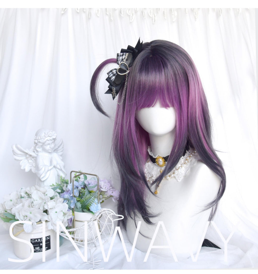 Y2K Fashion Gradient Purple Wig Mid-length Straight Wig 38886:605998