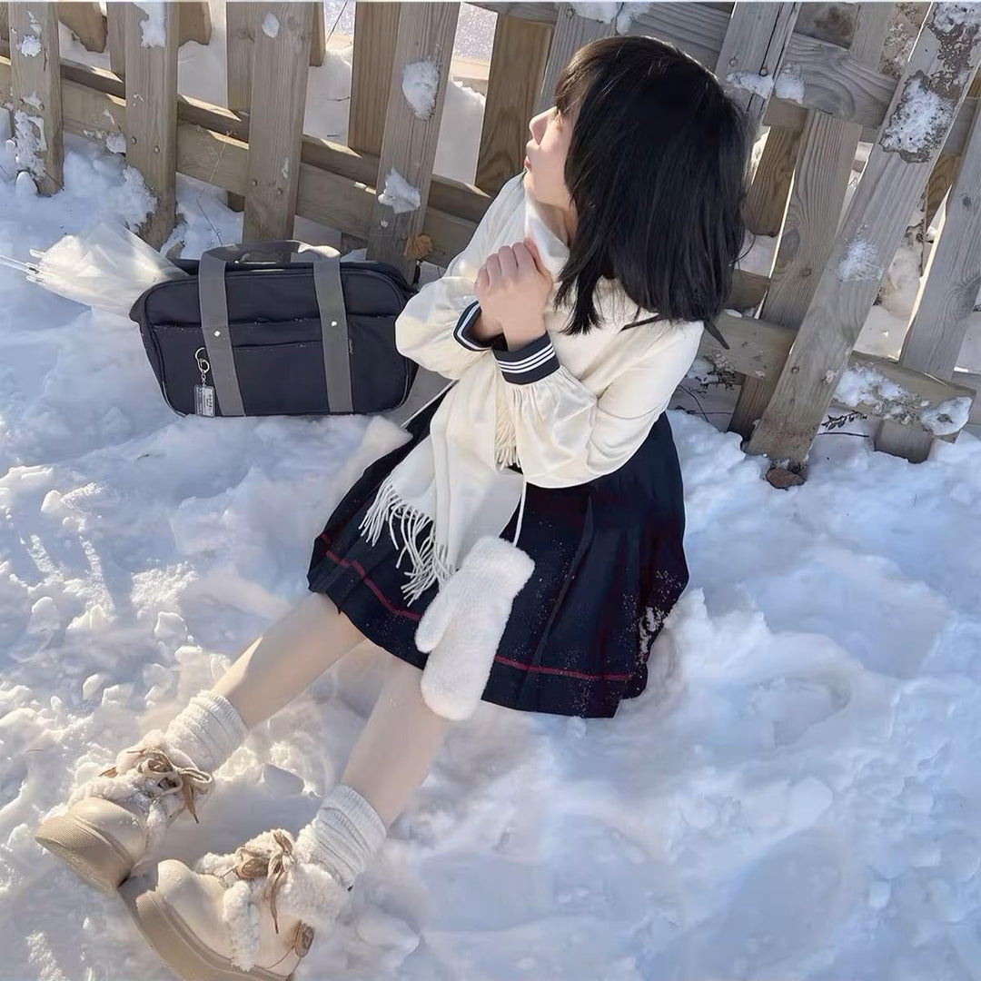 Kawaii Shoes White Black Shoes Lamb Wool Padded Snow Boots 33768:450198 33768:450198