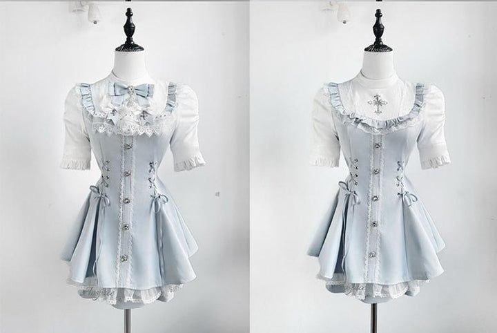 Short-sleeved Ryousangata Dress, Detachable Bowtie 43823:786774