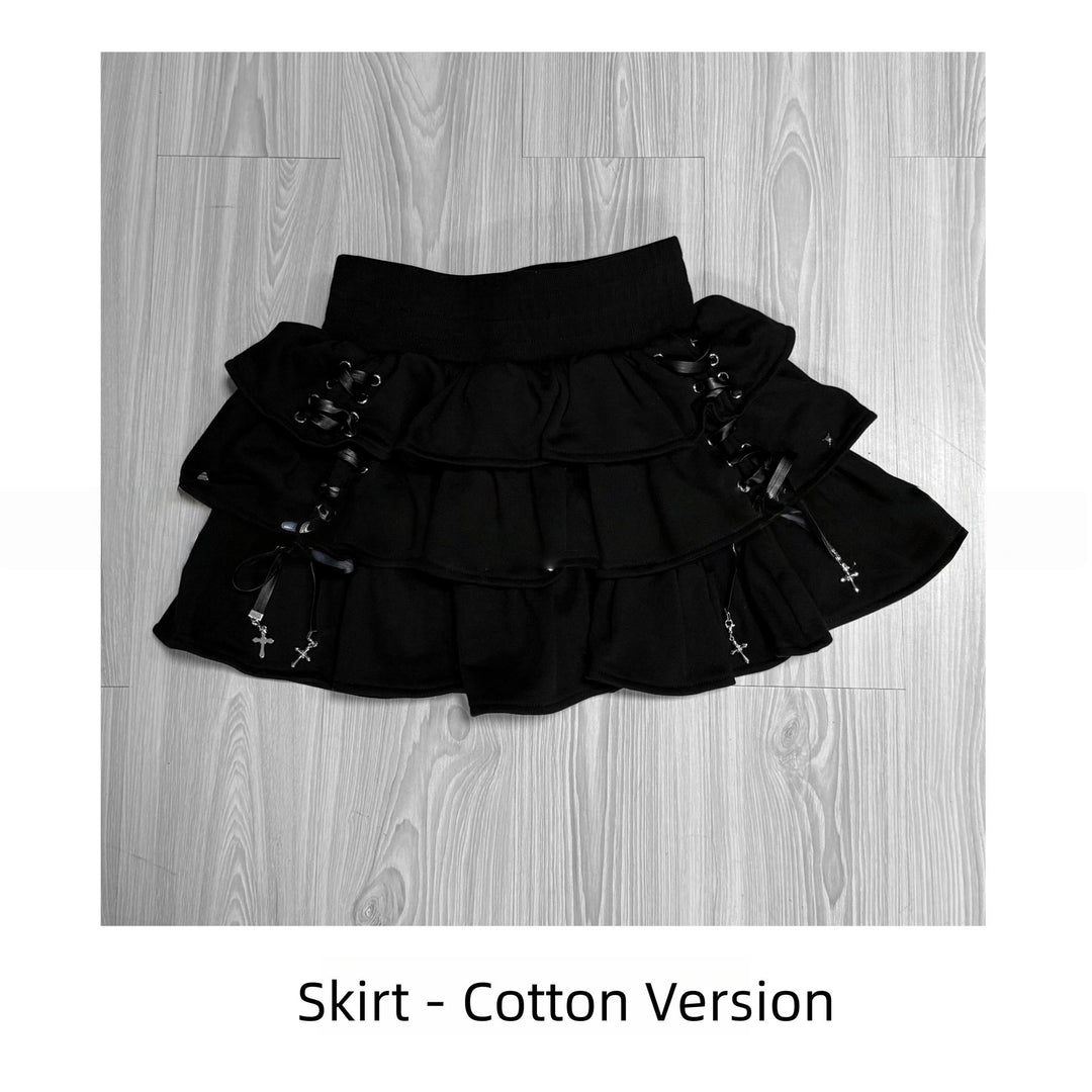 Subculture Skirt Outfit, Short Zipper Closure Hoodie (L M S) 44484:816925
