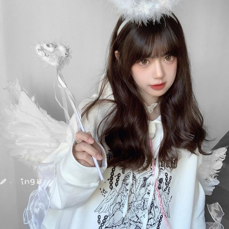 Jirai Kei Hoodie Black Top Angel Printed Hoodie Lace Up 37572:563114