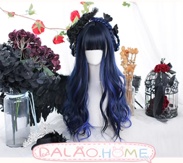 Lolita Wig Blue Black Wig With Big Waves Long Wig 35620:496342