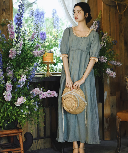 Mori Kei Fairy Dress High-Waisted Dress Mid-Sleeve Dress 36342:547134